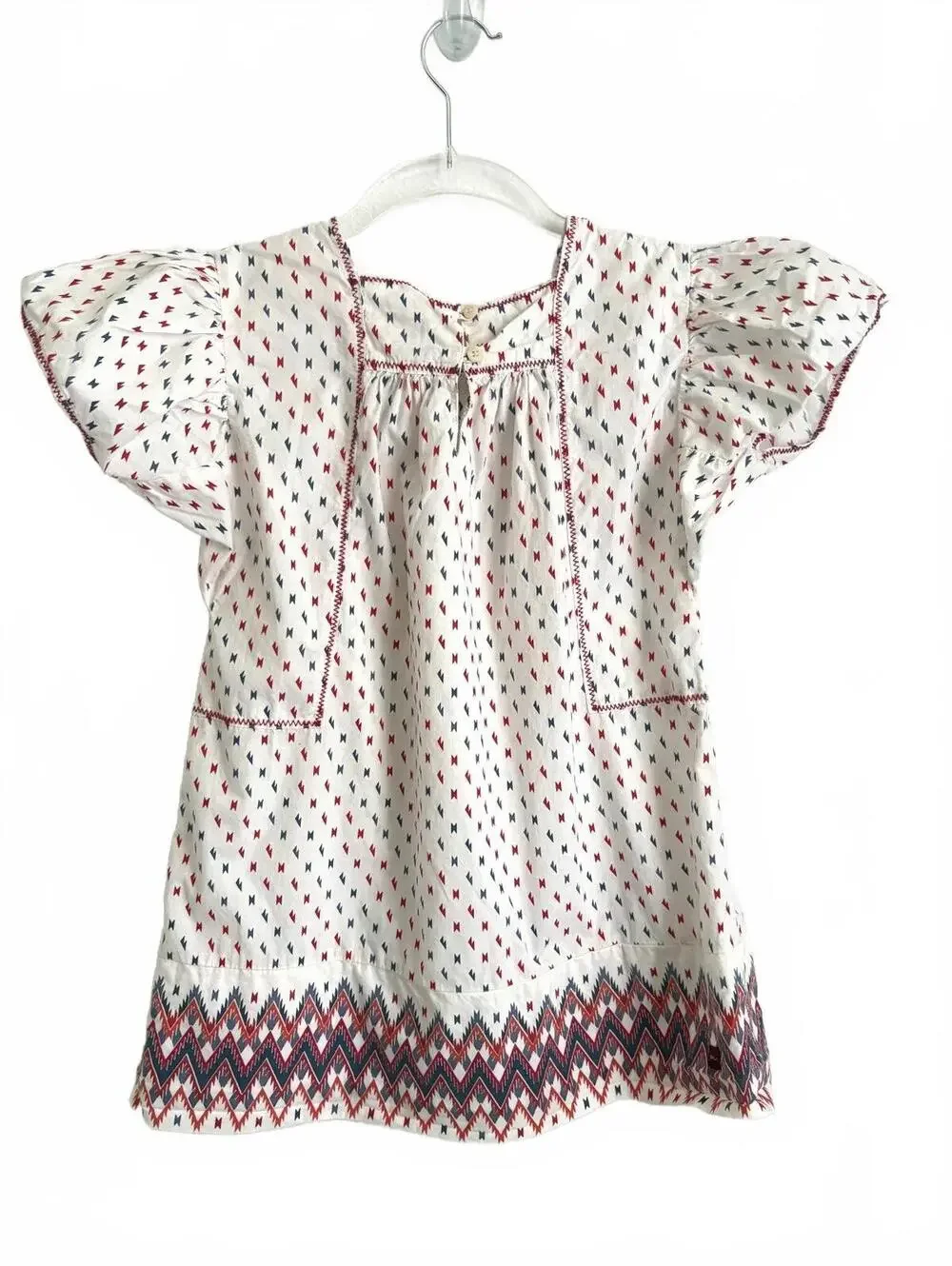 Tea | Girls 100% Cotton Lightweight White Red Blue Short Sleeve Dress Size 5